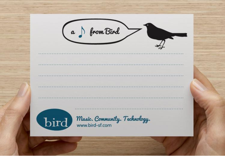 Notecard for Bird School of Music, by Lellobird
