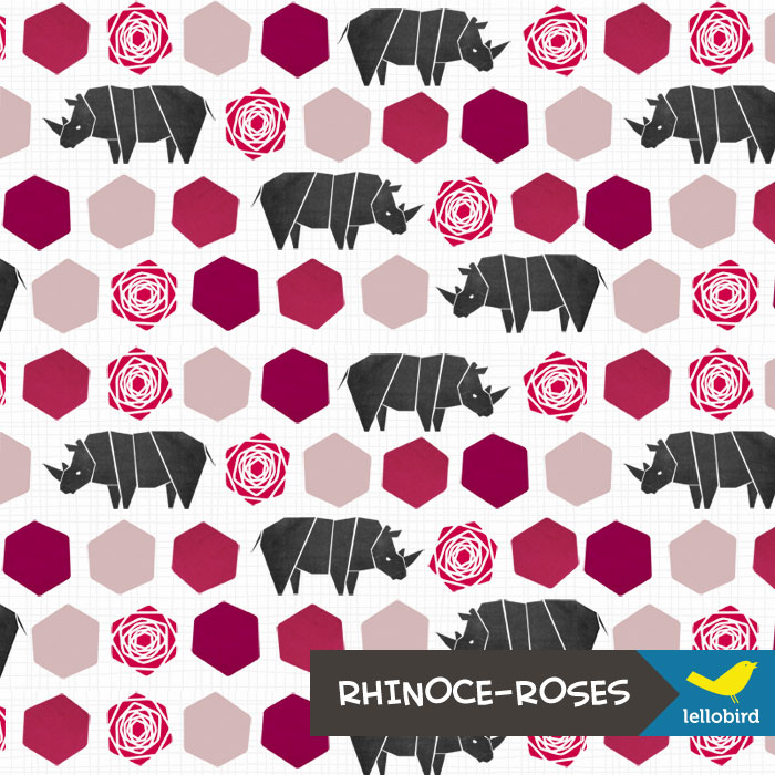 Rhinoce-Roses Tiny fabric by Lellobird