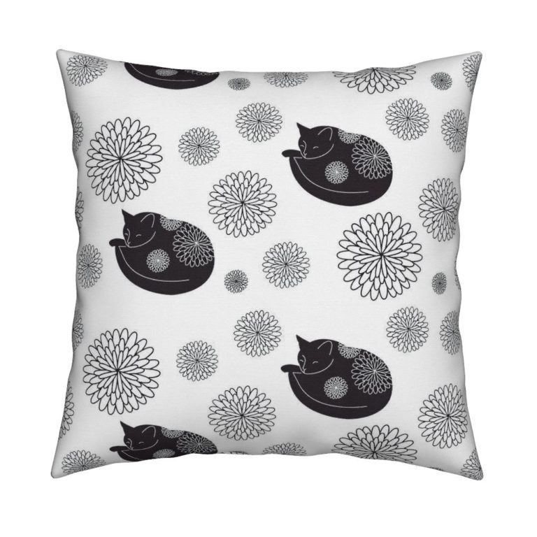 Cats in Bloom pillow designed by Lellobird, made by Roostery