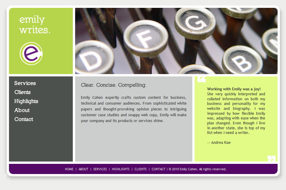 Emily Writes website design by Lellobird