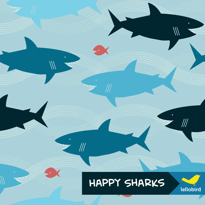 Happy Sharks fabric by Lellobird, available at Spoonflower