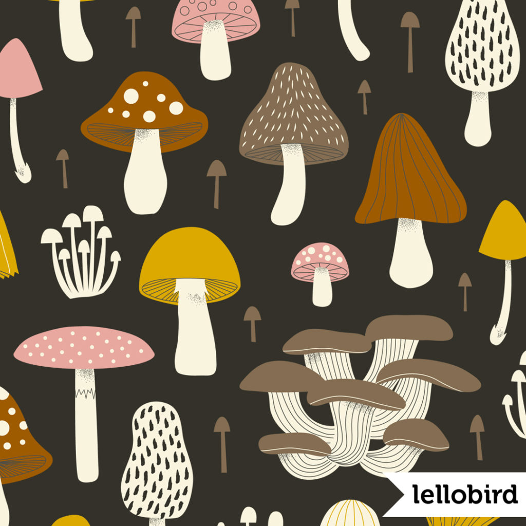Autumn Mushrooms surface design by Lellobird