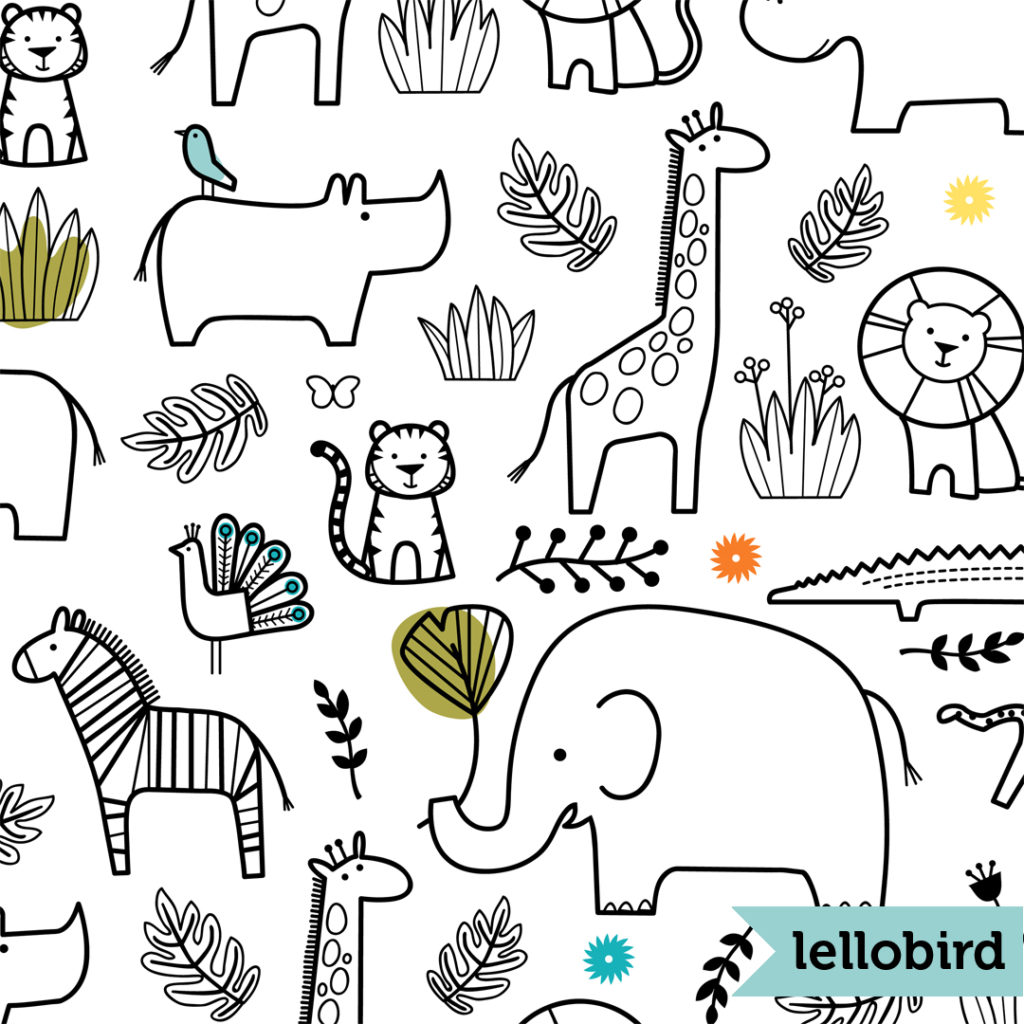 Coloring Book Zoo surface design by Lellobird