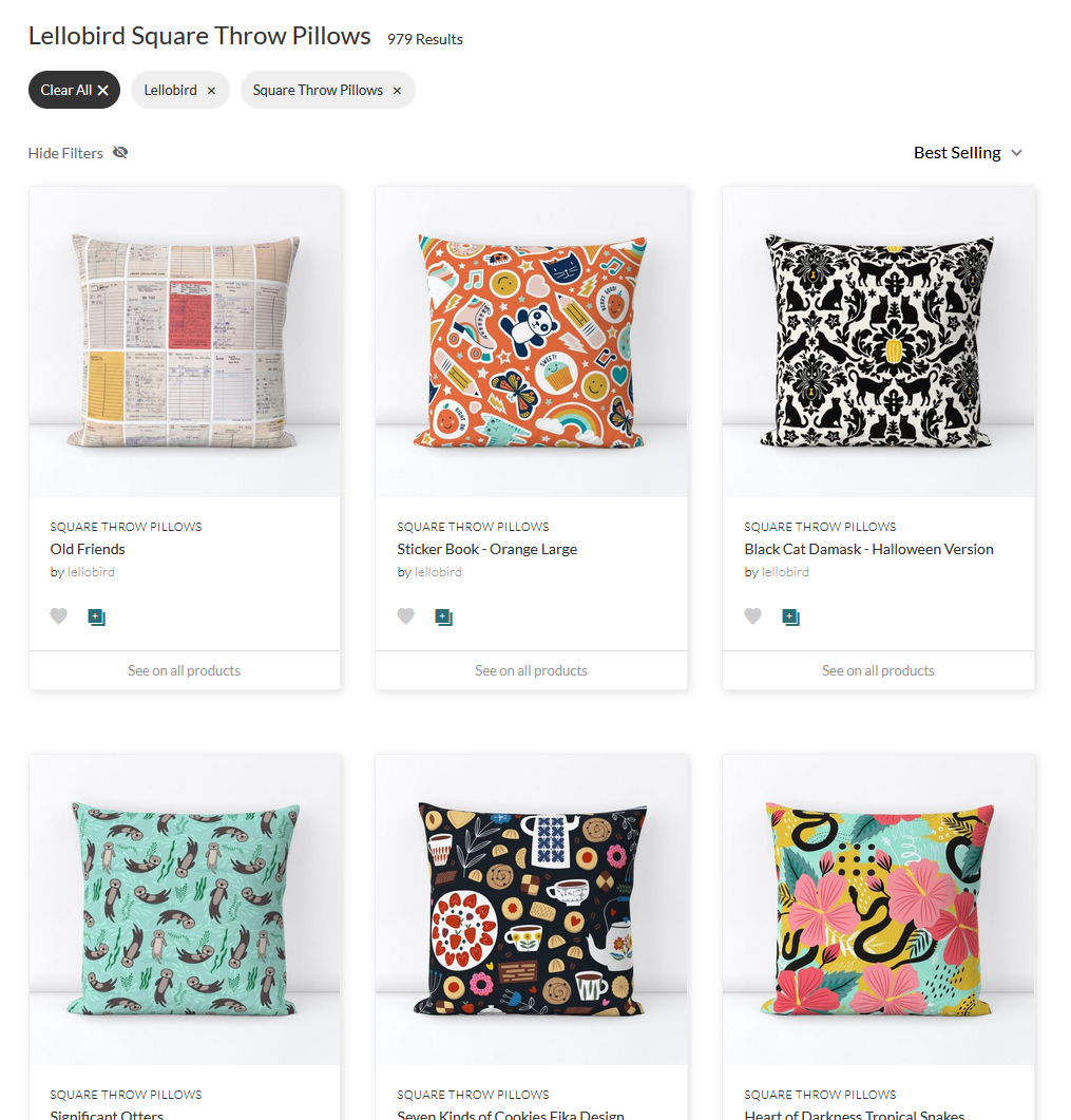 All Lellobird designs on throw pillows