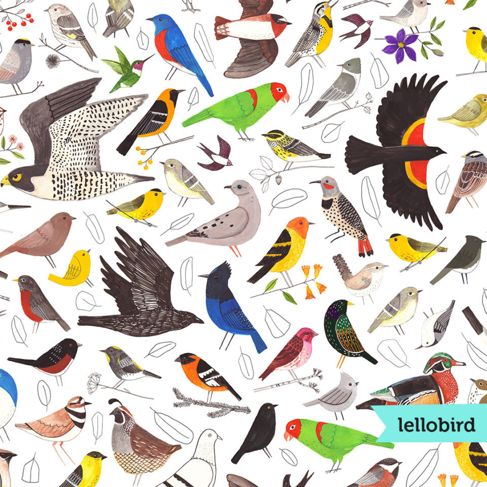 Bird Nerd surface design by Lellobird
