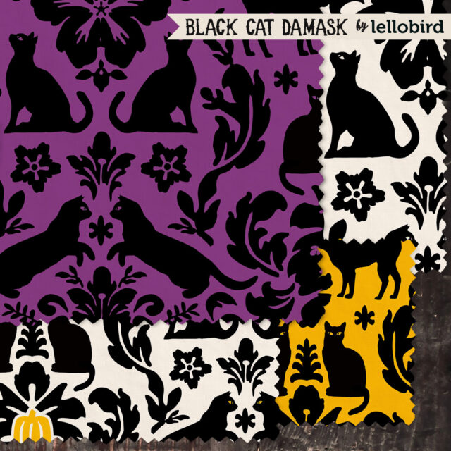 Black Cat Damask by Lellobird
